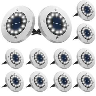 Bowfar 12 Stück Solar Bodenleuchten Aussen, Solarleuchten Garten mit 12 LEDs für Außen, 3000K Kaltweiß Wasserdicht Led Solar Gartenleuchten, Solarlampen für Rasen Auffahrt Gehweg Patio Garden