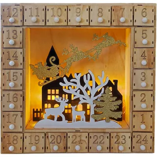 SHX Dekoobjekt »Adventkalender mit Motiv "Haus"« LED-Licht, liebevoll gestaltetes Motiv, Kästchen mit 4x4 cm, braun