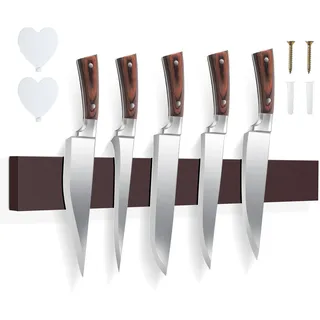 Messerblock Magnetisch 40 cm, Magnetleiste Messer aus Holz mit Supermagneten Und 2 Haken, Messerblock ohne Messer, Küchenutensilien & Werkzeug Organizer (Braun)