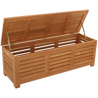 DEGAMO Auflagenbox MONZA, Eukalyptus geölt, mit Sitzpolster grau, FSC®-zertifiziert