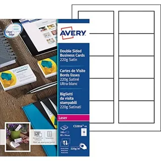 AVERY - Visitenkarten mit glattem Rand, beidseitig bedruckbar, 220 g/m2, weiße Karte mit 100 Stück, Format 85 x 54 mm, Laserdruck (C32016-10)
