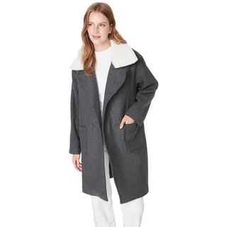 Trendyol Women's Damen Oversize Parkas Plain Webstoff Mantel Coat, Anthracite, 36