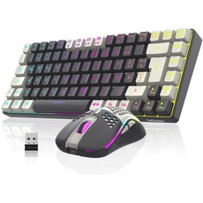 RedThunder K84 Kabelloses Gaming Tastatur und Maus Set, QWERTZ Deutsch, 75% TKL Kompaktes Layout, 2380mA Batteriekapazität mit RGB-Beleuchtung, 3200 DPI Honeycomb Mouse für PS5 PC Mac Gamer