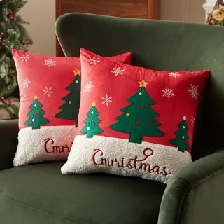 Sonive 2 Stück Weihnachten Kissenbezüge 45x45cm(18x18 in), Weihnachtsbaum & Schneeflocken Dekokissen Weiche Kissenhülle für Sofa Deko Weihnachten Feiertag Dekoration