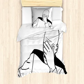 ABAKUHAUS Humor Mantele, Captain Picard Gesicht Palm, Milbensicher Allergiker geeignet mit Kissenbezügen, 135 cm x 200 cm - 80 x 80 cm, Schwarz und weiß - Schwarz