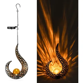 Navaris 1x LED Solar Hängelampe Flammen-Design - orientalische Garten Solarlampen außen - Outdoor Solar Hängelaterne Solarlampe hängend mit Haken