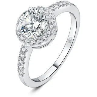 JewelryPalace Klassisch Rundschliff 1ct Zirkonia Halo Promise Ring Damen, Schmuck Set, Verlobungsring Damenring Silber 925 mit Stein für Frauen, Simulierte Diamant Jubiläum Eheringe Silberring 48