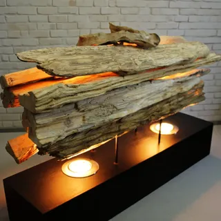 Tischleuchte Treibholz holz LED GU10 Stimmungslicht Lampe Boho 62cm Thailand