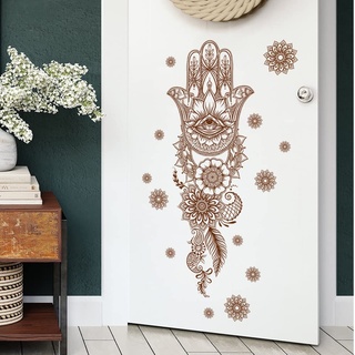 WandSticker4U®- Wandtattoo FATIMA HAND Braun groß I Wandbild: 60x92 cm I Wandsticker orientalisch Hamsa Auge Islam Mandala I Wand Aufkleber für Wohn-& Schlaf-zimmer Küche Flur Deko