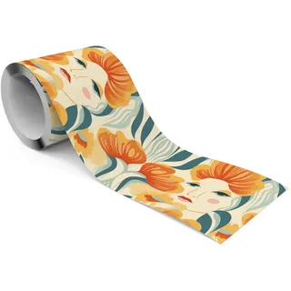 Muralo Selbstklebende Bordüre Tapetenbordüre Gesichter Blumen Blätter mehrfarbig 10 cm X 300 cm X 300 cm