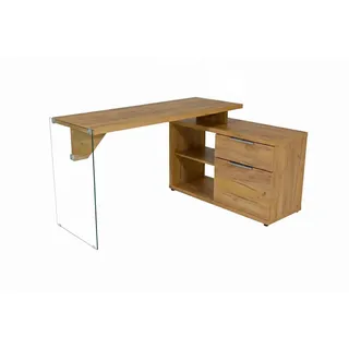 Mid.you Eckschreibtisch , Eichefarben , Glas, Holzwerkstoff , 1 Schublade(n) Schubladen , rechteckig , Wange , 100x74x141.8 cm , Stauraum, seitenverkehrt montierbar , Büromöbel, Schreibtische, Eckschreibtische