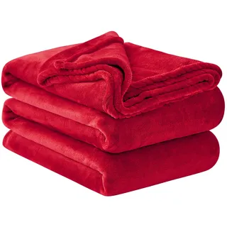 Aisbo Kuscheldecke Flauschig Decke Rot - Fleecedecke 220x240 cm XXL Große Warme Couchdecke, Kuschlige Wohndecke Weich als Sofaüberwurf Blanket Sofadecke Bett für Winter