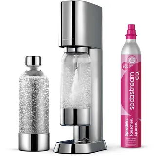 Sodastream Wassersprudler silber + 1 L BPA-freie Kunststoffflasche + Quick Conntect CO2-Zylinder