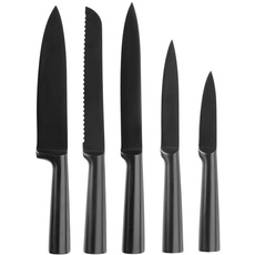 Qdesign - 5er-Set Küchen-Messer aus Edelstahl - Koch-, Brot-, Tranchier-, Office-, Gemüsemesser - Ultra-Scharfe Klingen - Ergonomisches Design - Mattschwarz