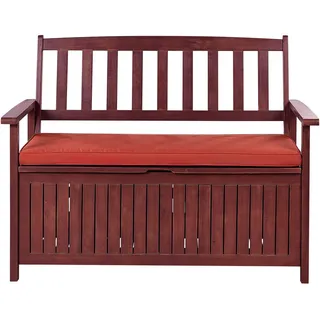 Beliani Gartenbank Akazienholz mahagonibraun mit Stauraum Auflage terracotta 120 Sovana , Holz , 120x91x60 cm , Gartenmöbel, Gartenbänke