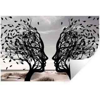MuchoWow Wandtattoo Strand - Meer - Menschen - Baum - Moderne Kunst 120x80 cm , Hellgrau , Kunststoff , 120x80x0.1 cm , Tapeten & Wandverkleidungen, Wandtattoos & Sticker