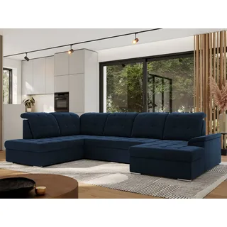 MKS Meble Ecksofa Wohnlandschaft U-Form, Sofa mit Schlaffunktion, Schlafsofa mit bettkasten, Couch mit Schlaffunktion - Dunkelblau Velvet - Madrito... - Dunkelblau