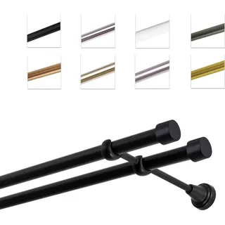 Gardinenstange Vorhangstange 19 mm mit Endkappen, einfache Montage,  Wand, 2-läufig, Schwarz Matt, 140 cm - Schwarz