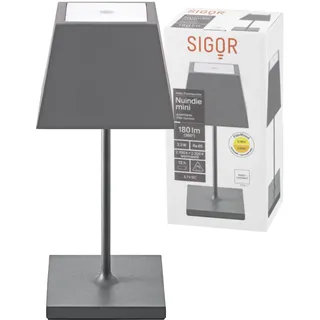 SIGOR Nuindie 1.0 mini eckig Akku-Tischleuchte, graphitgrau | Dimmbar • Indoor & Outdoor • IP54 • 25 cm • Easy Connect • 12 h Leuchtdauer