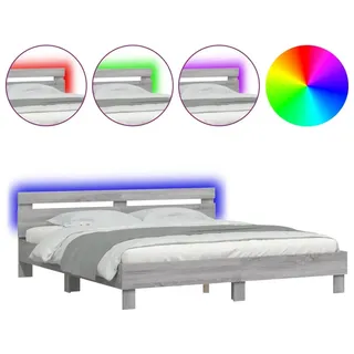 Bettgestell mit Kopfteil und LED-Beleuchtung Grau Sonoma - Grau