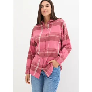bonprix Flanellhemd Oversize-Passform, aus Baumwolle, kariertes Design, Haifischkragen, rauchhimbeere, wollweiß, ziegelbraun kariert