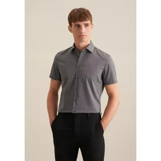 Businesshemd SEIDENSTICKER "Slim", Herren, Gr. S (37), normale Ärmellängen, grau (dunkelgrau), 100% Baumwolle, unifarben, slim fit, gerader Abschluss, Hemden Businesshemd, Slim 1/2 Kentkragen Uni