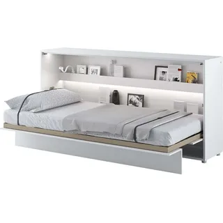 Furniture24 Schrankbett Bed Concept, Wandklappbett mit Lattenrost, V-Bett, Wandbett Bettschrank Schrank mit integriertem Klappbett Funktionsbett BC-06, 90 x 200 cm, Weiß/Weiß Hochglanz, Horizontal - Weiß
