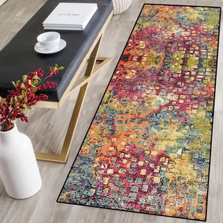 Single tree forest Teppich Läufer - Teppiche - Läufer Flur Teppich,Niederflor Bunter Modern rutschfest Waschbar,Pflegeleicht,Geruchsneutral,für Korridor,Schlafzimmer,Innen Wohnzimmer
