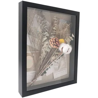 GraduationMall 3D Bilderrahmen Tief Objektrahmen 28x35 cm Schwarzen mit Glasscheibe zum Befüllen für Blumen Medaillen Tickets Wand Schwarz