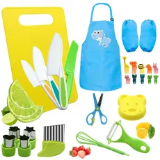 YTACREA Kindermesser, 27 Teiliges Kinder-Küchenmesser-Set Kindersichere Messer zum Schneiden und Kochen von Obst oder Gemüse für kinder ab 3 Jahre, Messer Kinder, Schneidebrett, Schäler.