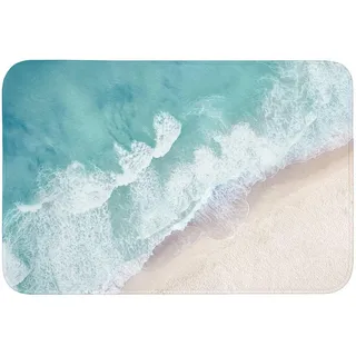 OnlyWow Badematte Strand - Meer - Natur - Sommer Badvorleger 90x60 cm , Türkis , Textil , Füllung: Polyurethan (Pur) , Rechteckig , 90x60 cm , Heimtextilien, Badtextilien, Badematten