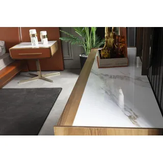 Luxus Sideboard Designer Kommode mit goldenen Füßen Kommoden Schrank - Braun