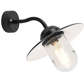 Qazqa Industrie außen Wandleuchte, Außenlampe, Wandlampe für den Garten - Munich - Schwarz, max. 60W, Geeignet für LED, 26cm, IP44, Rund