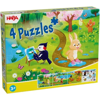HABA Puzzle-Set Jahreszeiten für Kinder ab 3 Jahren – 4x24 Teile Set ergibt großes Panorama – Lernpuzzle zur Förderung der Feinmotorik – Farbenfrohes Legespiel - 2013402001