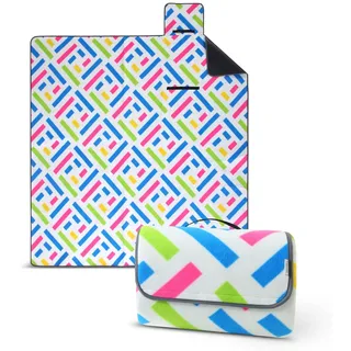 wometo eco-line nachhaltige Picknickdecke XXL 200x200 Grafik blau pink grün
