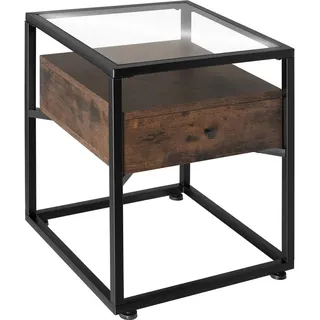 tectake Nachtschrank Preston, 43 x 45 x 54,5 cm, Industrial Holz dunkel, rustikal , Rostfarben , Holzwerkstoff , Quadratisch , 43x54.5x45 cm , Schlafzimmer, Nachtkästchen
