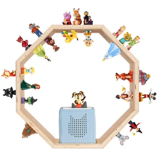 Todeco Tonie-Regal für Toniebox und Toniefiguren, Magnetische Aufbewahrung für 60-70 Tonie, Wandregal und Schreibtischregal, Kinderregal aus Holz für Mädchen & Jungen, Achteck