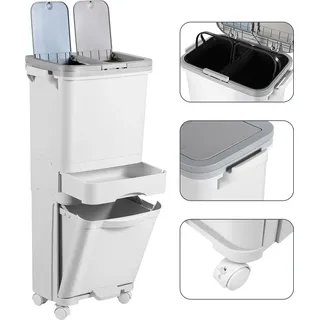 TolleTour Mülleimer Trennsystem 4 Fächer Recycler Lagerschrank 42 Liter inkl. Pedal - Weiß