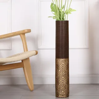 Leewadee Große Bodenvase Für Pampasgras Und Blumen, 65 cm hoch, Braun Gold, Resin