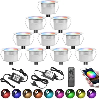 10er WiFi RGBWW Led Bodeneinbauleuchten Terrassenbeleuchtung Bodenstrahler Arbeitet mit Alexa,DC12V Ø31mm LED Einbaustrahler 0.6W LED Boden WiFi Wireless Smart bodeneinbaustrahler