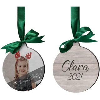 Personalisierter Weihnachtsbaum Schmuck - Weihnachtskugel mit Namen und Foto - Christbaumschmuck Anhänger Holz - Holzanhänger Geschenkanhänger Weihnachten gestalten