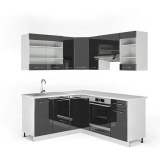 Vicco Winkelküche L-Form 160 x 190 cm Anthrazit Hochglanz