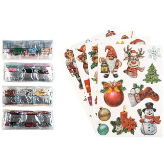 Ideen mit Herz Diamond Painting Sticker | 4 Bogen in DIN A4 | Aufkleber einzeln abziehbar | inkl. Schmucksteine (Winter & Weihnachten)