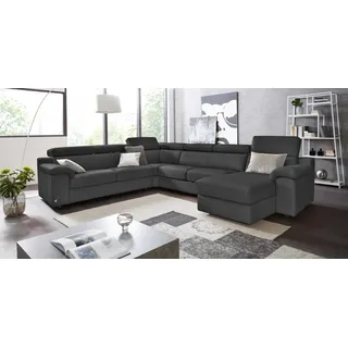 CALIA ITALIA Wohnlandschaft "CS Mambo, U-Form, Familiensofa, bequem und zeitlos" in Leder, inklusive Kopfteilverstellung, schwarz