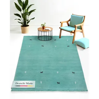 carpetfine Gabbeh Uni Wollteppich 140 x 200 cm Blau/Türkis