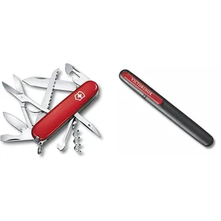 Victorinox Schweizer Taschenmesser Huntsman, Swiss Army Knife & Dual-Messerschärfer Outdoor, Taschenmesser Schärfer, Schleifstein klein, schwarz