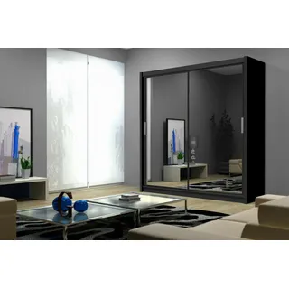 Schwebetürenschrank PARIS 120 cm , Kleiderschrank mit Spiegel , (SCHWARZ) - Schwarz