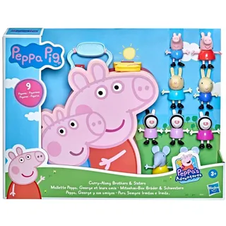 Peppa Pig Peppas Abenteuer Mallette Peppa, George und ihre Freunde, Vorschulspielzeug, 9 Figuren mit den Schwestern Zebra