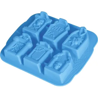 FIESTAS GUIRCA | Silikonform für 6 Grabsteine (21x18 cm) - Tischdekoration für Halloween und Themenpartys - Ideal zum Backen von Grusel-Keksen und Feiern - Blau