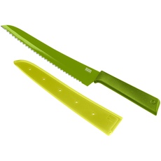 KUHN RIKON COLORI+ Brotmesser gezackte Klinge mit Klingenschutz, antihaftbeschichtet, Edelstahl, 32.5 cm, grün, Stainless Steel